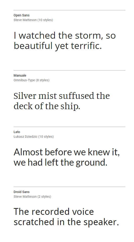 Recommended typefaces specimen, continued